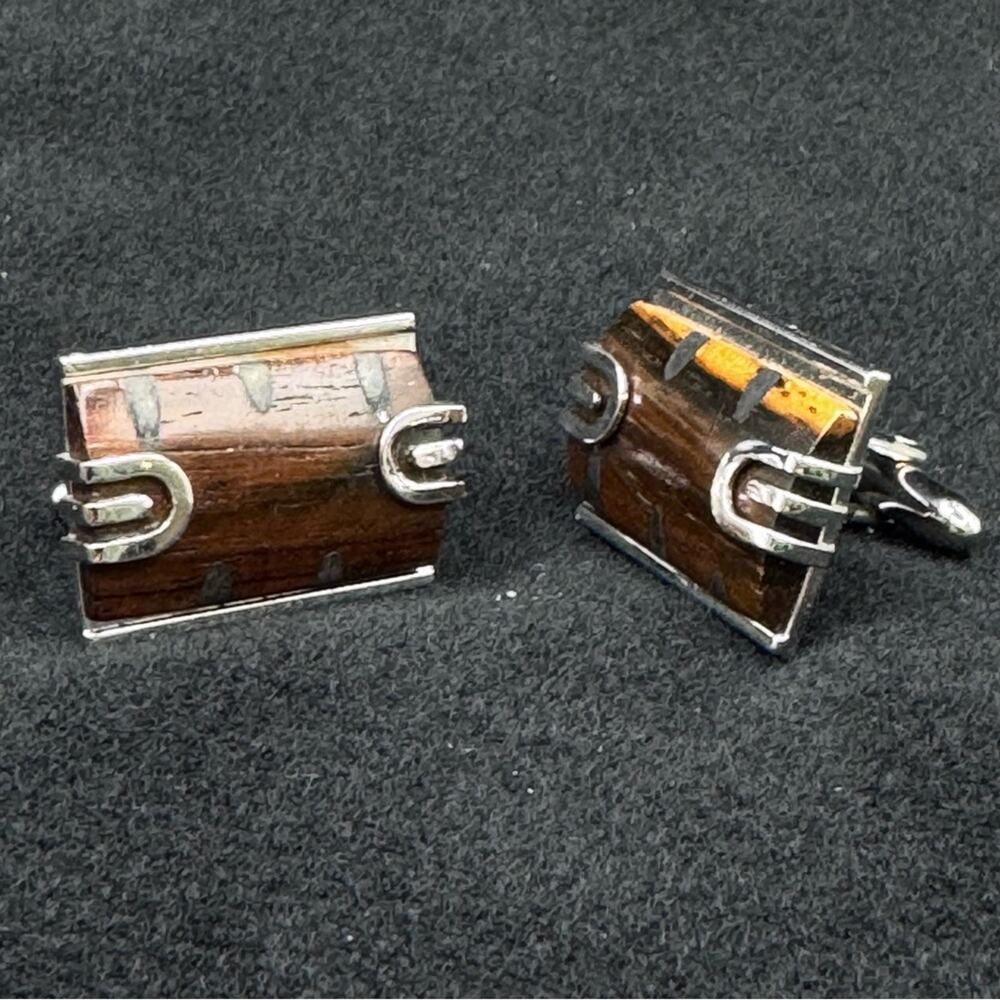 Swank Cufflinks Rosewood with Silver Toned Inlay Art Deco